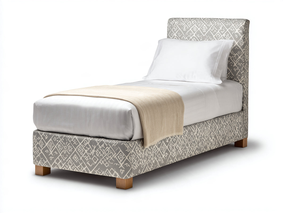 Lit simple - Tissu - 205x103x116 cm - Gris-Blanc cassé - Style contemporain