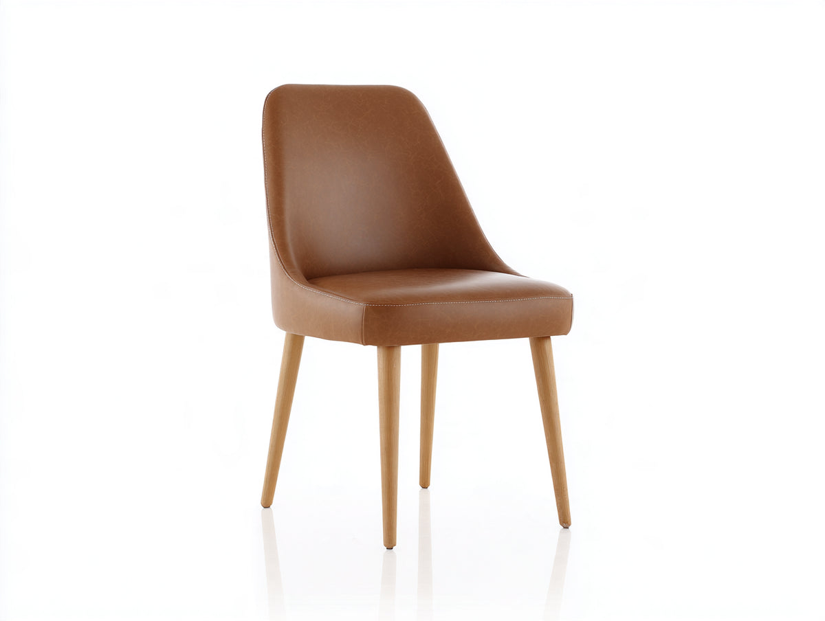 Chaise de salle à manger - Similicuir-Bois - 50x56x88 cm - Camel-Bois clair - Style minimaliste