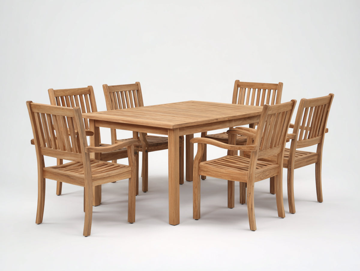 Salon de jardin repas - Bois - 170x95x75 cm - Bois naturel - Style classique