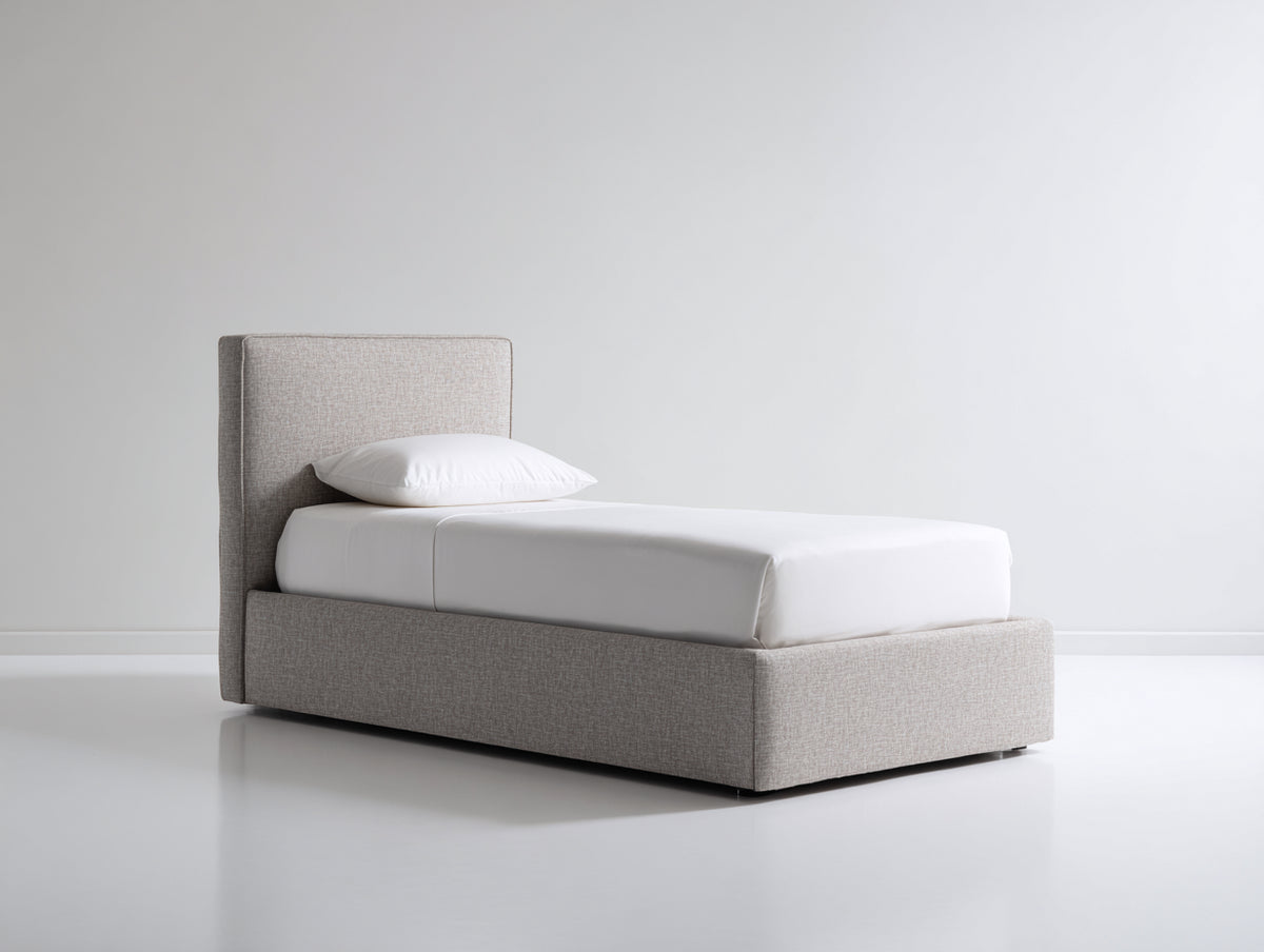 Lit simple - Tissu - 209x103x111 cm - Beige clair - Style moderne