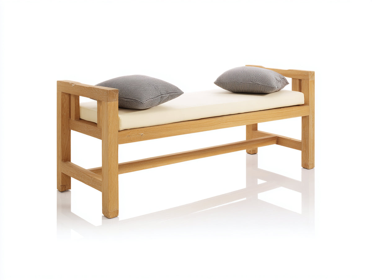 Banc de jardin - Bois - 148x52x64 cm - Bois naturel-Blanc cassé - Style minimaliste