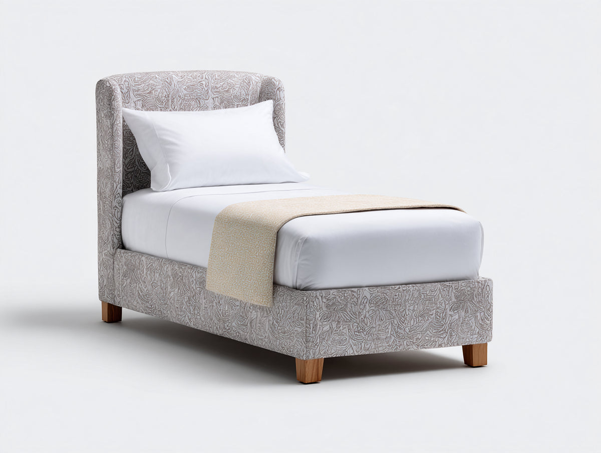 Lit simple - Tissu - 205x103x118 cm - Gris clair - Style contemporain