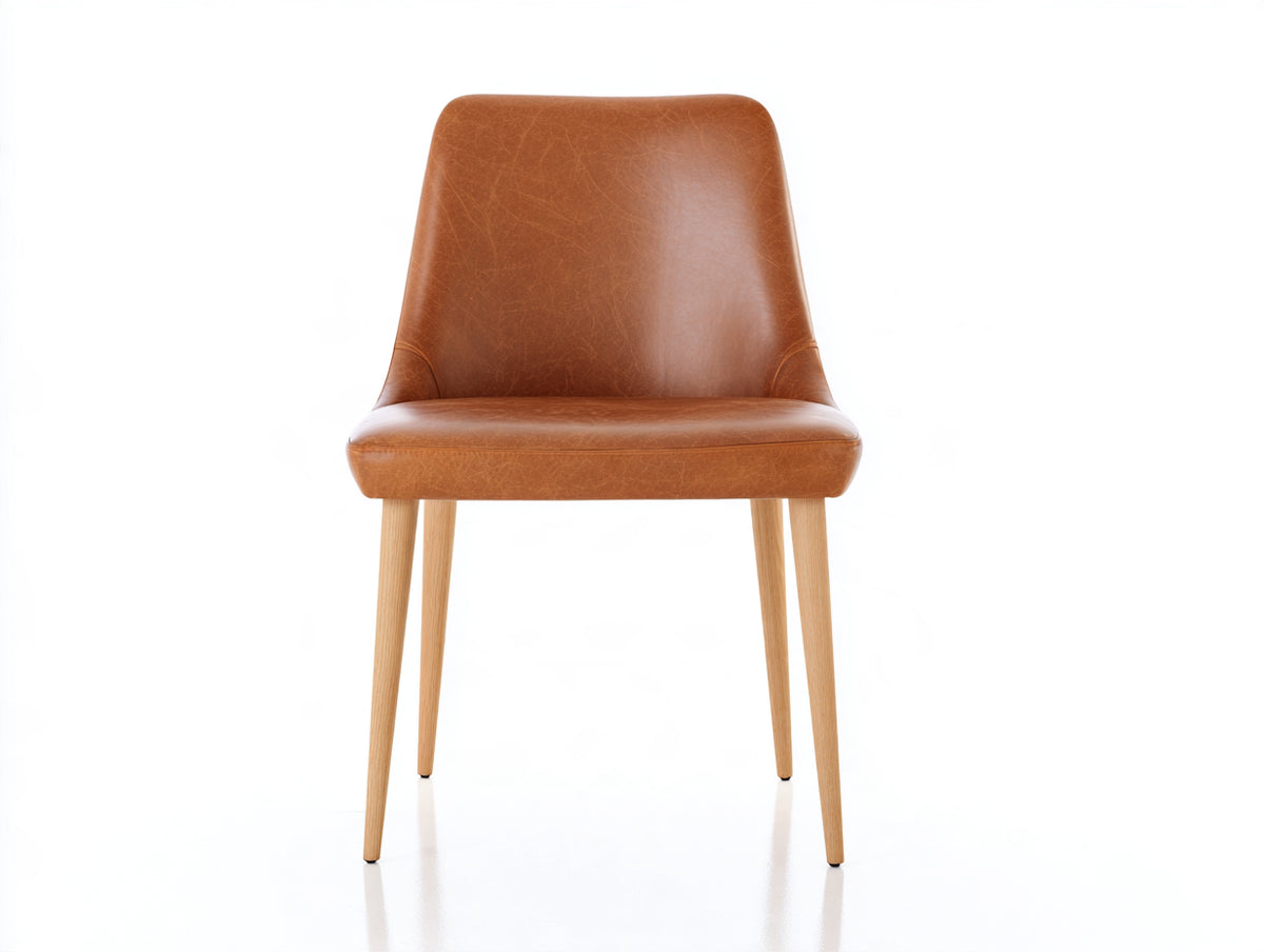 Chaise de salle à manger - Similicuir-Bois - 50x56x87 cm - Marron cognac-Bois clair - Style contemporain