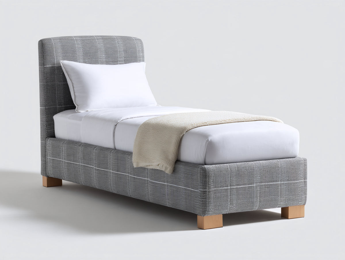 Lit simple - Tissu - 208x104x119 cm - Gris - Style contemporain