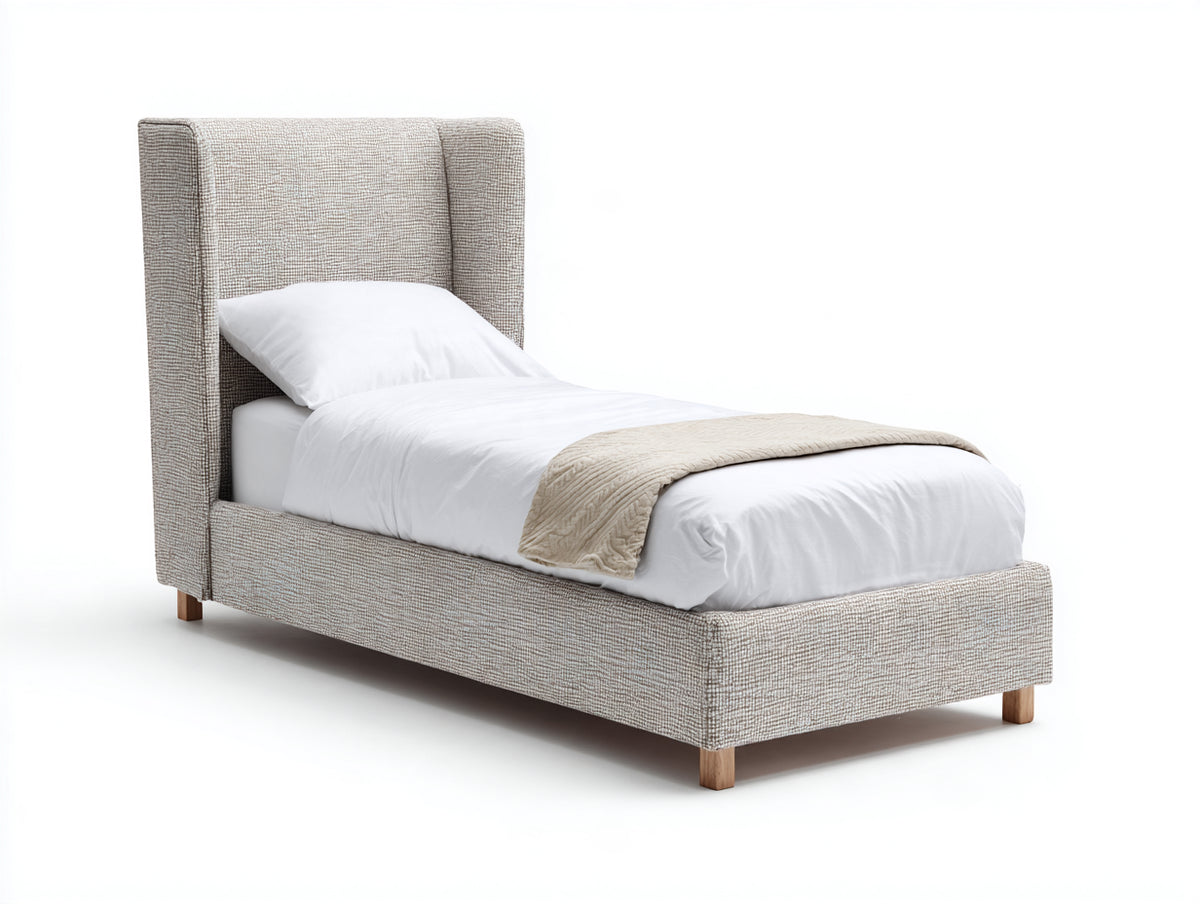 Lit simple - Tissu - 207x102x121 cm - Beige clair - Style moderne