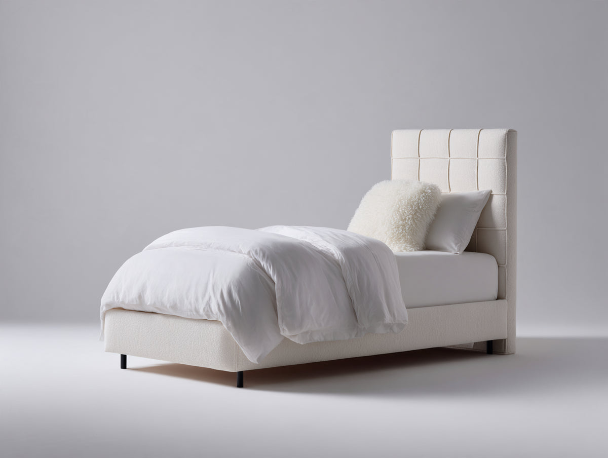 Lit simple - Tissu - 207x103x122 cm - Blanc cassé - Style contemporain