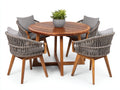 Salon de jardin repas - Bois-Corde tressée - 142x142x75 cm - Bois brun-Gris - Style rustique contemporain