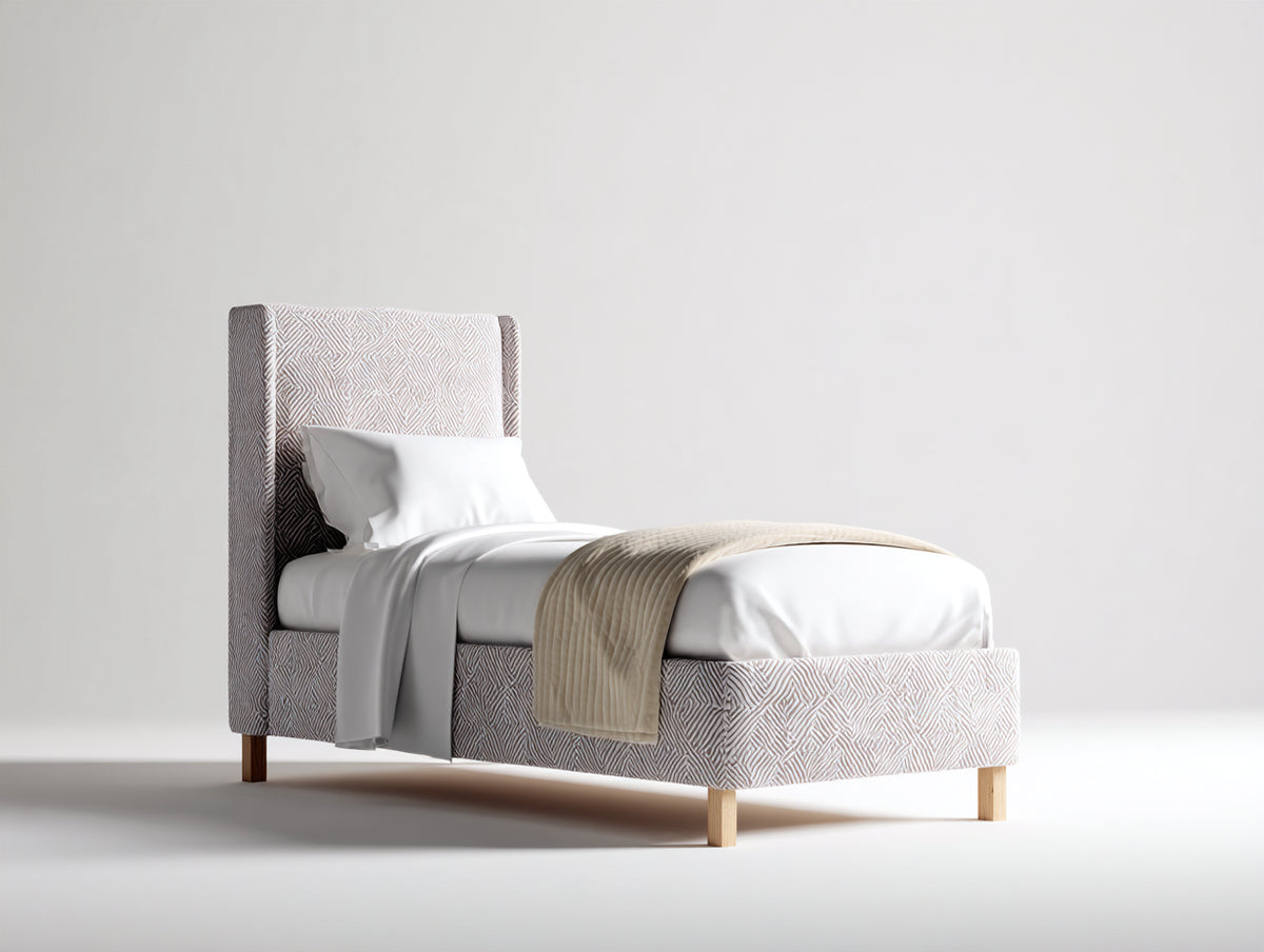 Lit simple - Tissu - 206x104x120 cm - Beige clair - Style contemporain