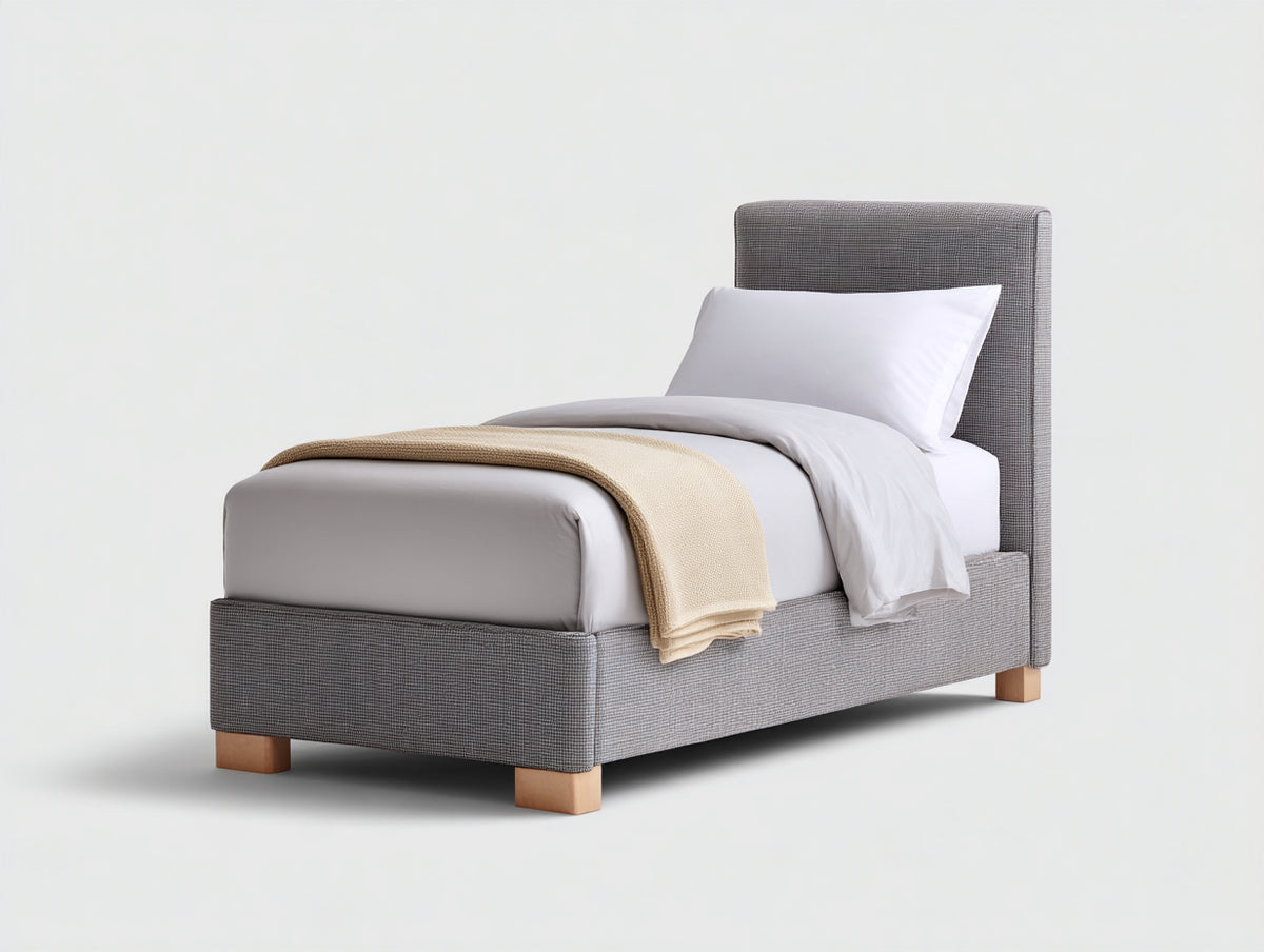 Lit simple - Tissu - 207x102x116 cm - Gris - Style contemporain