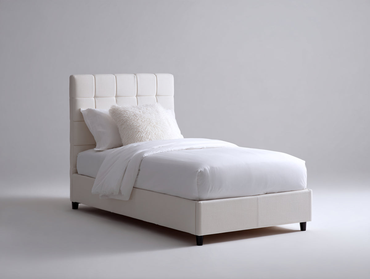 Lit simple - tissu - 206 x 106 x 118 cm - blanc crème - style minimaliste