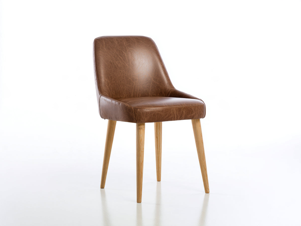 Chaise de salle à manger - Similicuir-Bois - 51x57x89 cm - Marron-Bois naturel - Style moderne