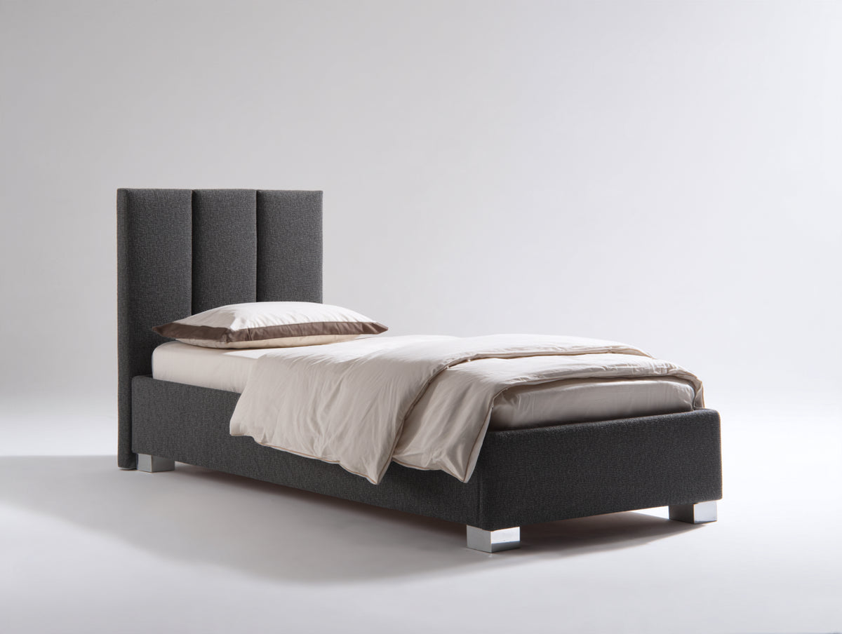 Lit simple - tissu - 207 x 107 x 120 cm - gris foncé - style moderne