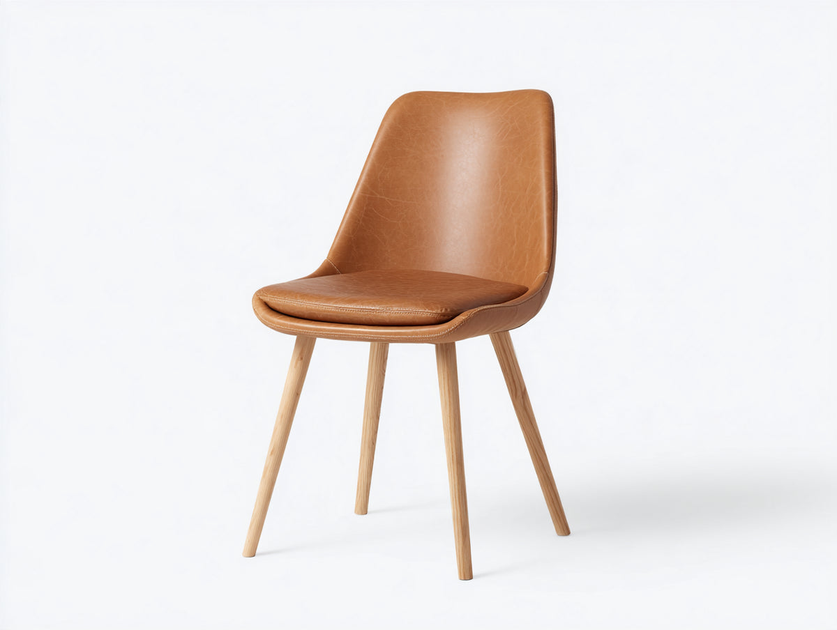 Chaise de salle à manger - Similicuir-Bois - 51x58x90 cm - Camel-Bois naturel - Style rétro