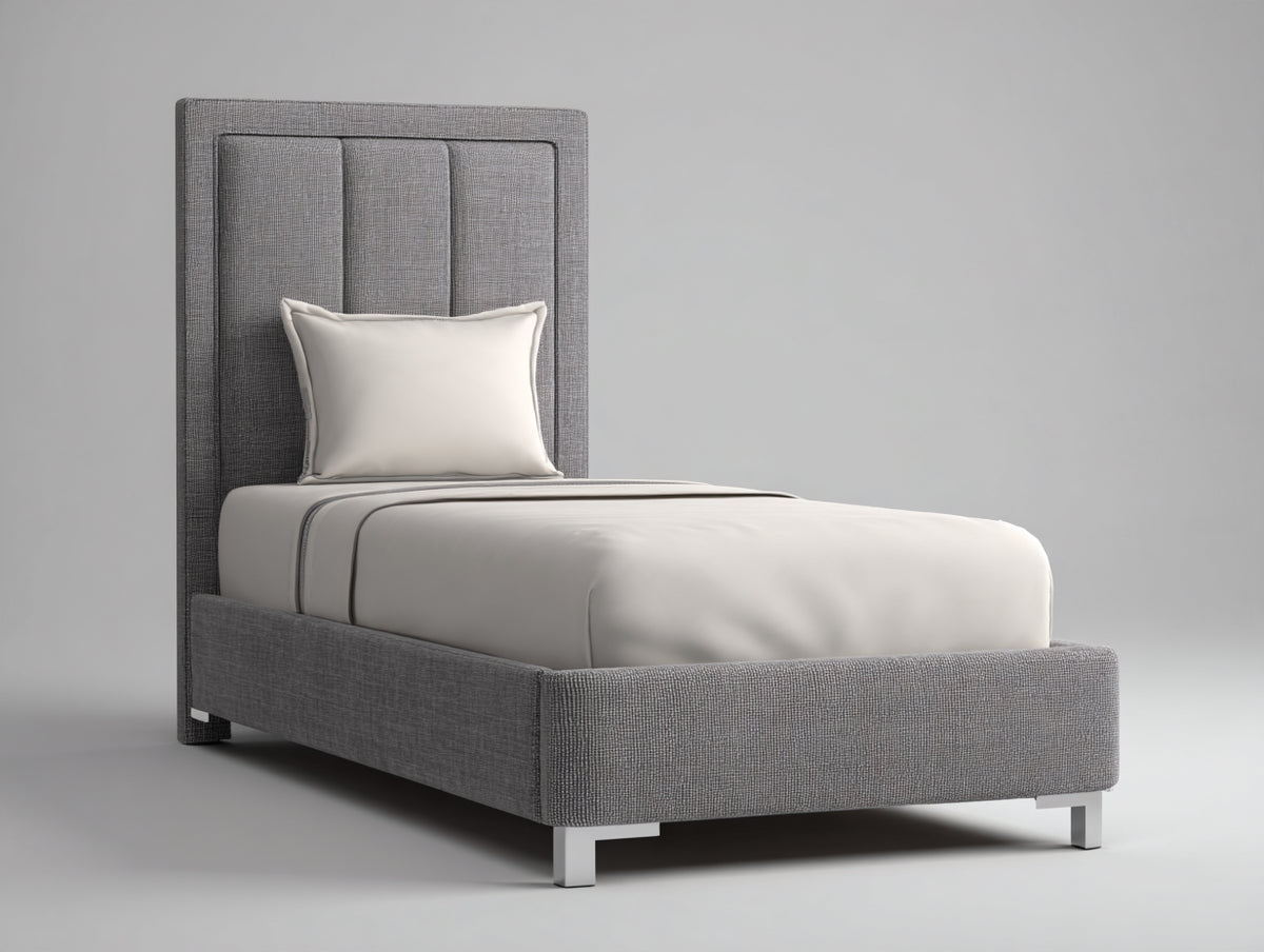 Lit simple - tissu - 208 x 108 x 118 cm - gris - style moderne