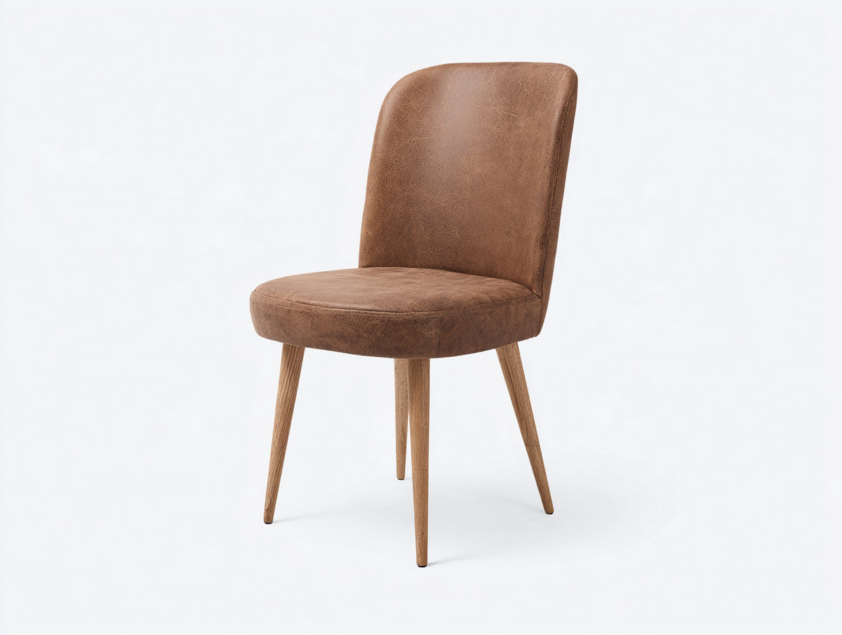 Chaise de salle à manger - Similicuir-Bois - 50x56x87 cm - Marron clair-Bois naturel - Style rétro
