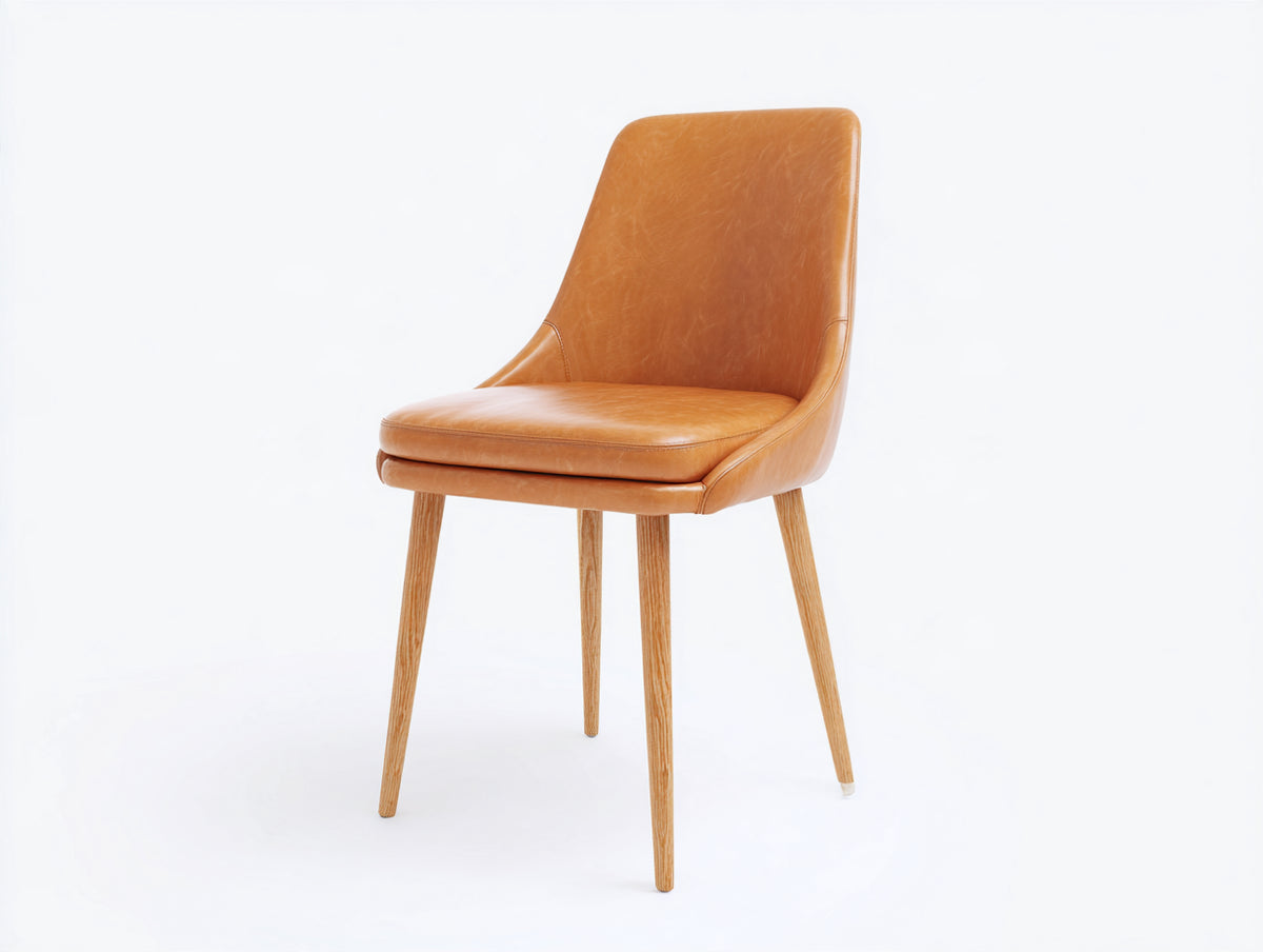 Chaise de salle à manger - Similicuir-Bois - 50x57x89 cm - Camel clair-Bois naturel - Style contemporain