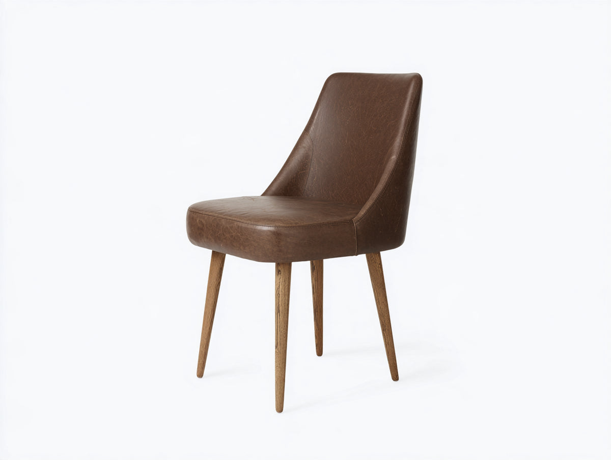 Chaise de salle à manger - Similicuir-Bois - 52x58x90 cm - Marron foncé-Bois naturel - Style moderne